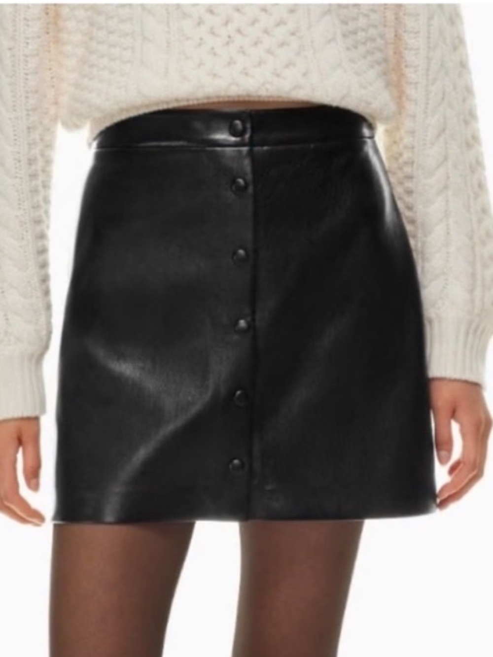 Wilfred Faux Leather Black Button-Front Mini Skirt Woman’s Size 4